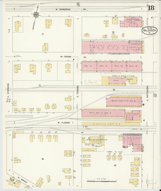 Sanborn Fire Insurance Map from Valdosta, Lowndes County, Georgia (1912), Sheet #0018 - Historic Sanborn Fire Insurance Map Print, vintage old map wall art, antique decor, genealogy gift, Georgia Georgia map