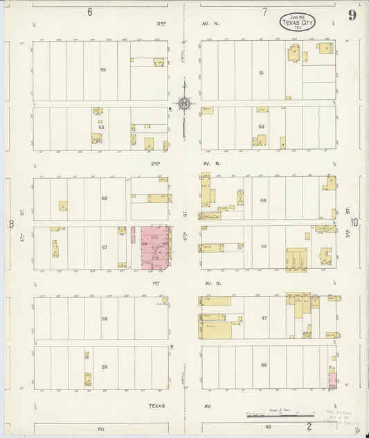 Sanborn Fire Insurance Map from Texas City, Galveston County, Texas (1912), Sheet #0009 - Historic Sanborn Fire Insurance Map Print, vintage old map wall art, antique decor, genealogy gift, Texas Texas map