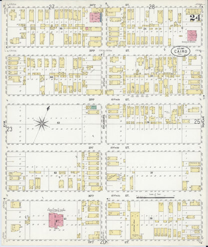 Sanborn Fire Insurance Map from Cairo, Alexander County, Illinois (1907), Sheet #0024 - Complete Map Set gallery image, historic Sanborn map, vintage wall art, Illinois Illinois