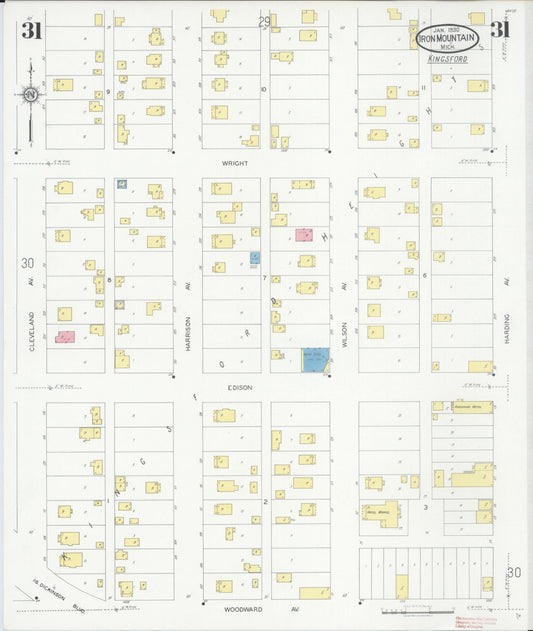 Sanborn Fire Insurance Map from Iron Mountain, Dickinson County, Michigan (1930), Sheet #0031 - Historic Sanborn Fire Insurance Map Print, vintage old map wall art, antique decor, genealogy gift, Michigan Michigan map