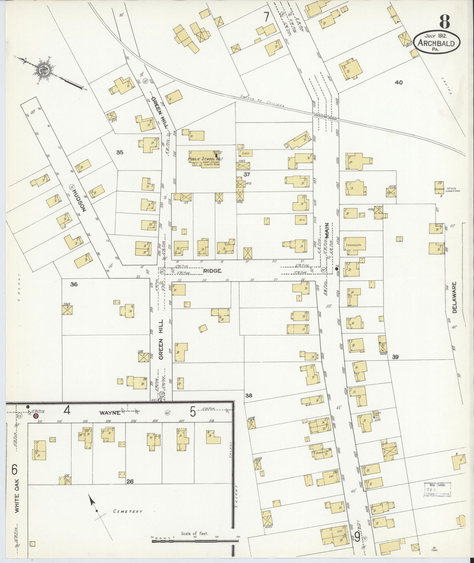 Sanborn Fire Insurance Map from Archbald, Lackawanna County, Pennsylvania (1912), Sheet #0008 - Historic Sanborn Fire Insurance Map Print, vintage old map wall art, antique decor, genealogy gift, Pennsylvania Pennsylvania map
