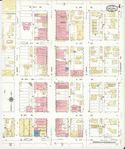 Sanborn Fire Insurance Map from Galena, Cherokee County, Kansas (1911), Sheet #0004 - Historic Sanborn Fire Insurance Map Print, vintage old map wall art, antique decor, genealogy gift, Kansas Kansas map