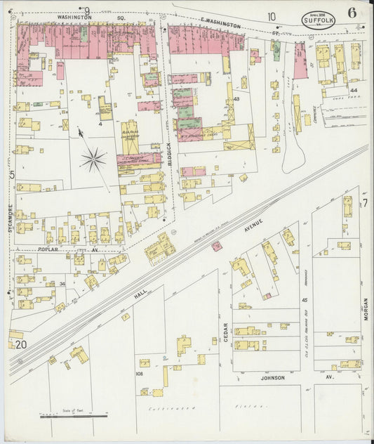 Sanborn Fire Insurance Map from Suffolk, Independent Cities, Virginia (1898), Sheet #0006 - Historic Sanborn Fire Insurance Map Print, vintage old map wall art, antique decor, genealogy gift, Virginia Virginia map