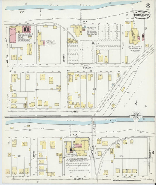 Sanborn Fire Insurance Map from Charleston, Kanawha County, West Virginia (1897), Sheet #0008 - Historic Sanborn Fire Insurance Map Print, vintage old map wall art, antique decor, genealogy gift, West Virginia West Virginia map
