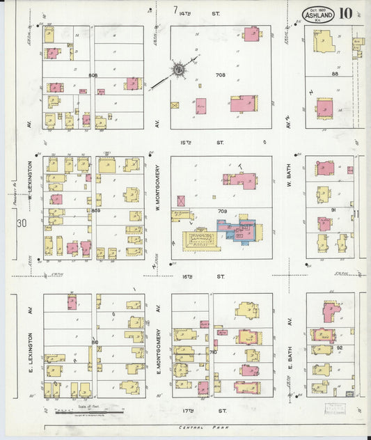 Sanborn Fire Insurance Map from Ashland, Boyd County, Kentucky (1920), Sheet #0010 - Historic Sanborn Fire Insurance Map Print, vintage old map wall art, antique decor, genealogy gift, Kentucky Kentucky map