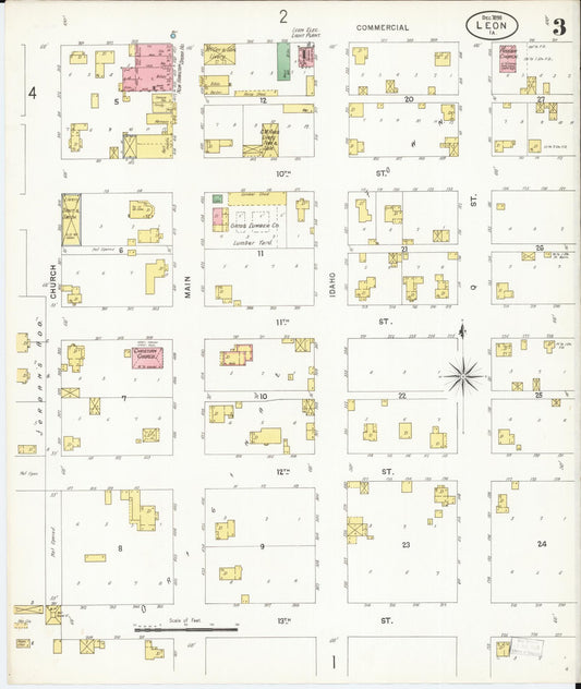 Sanborn Fire Insurance Map from Leon, Decatur County, Iowa (1898), Sheet #0003 - Historic Sanborn Fire Insurance Map Print, vintage old map wall art