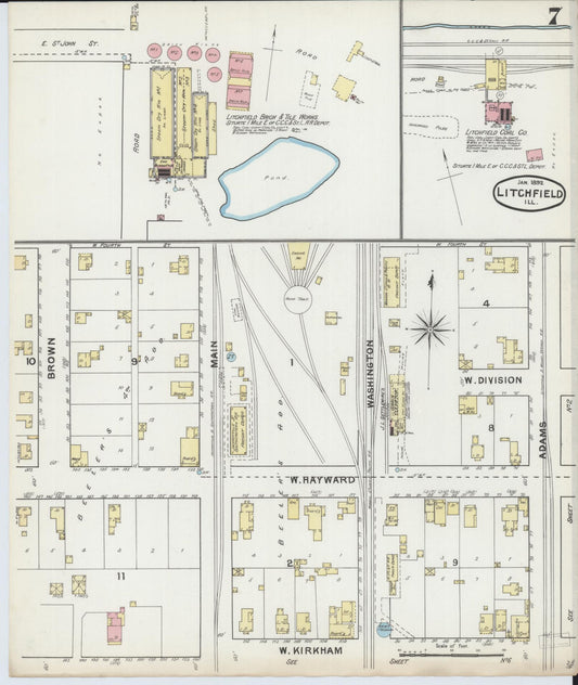 Sanborn Fire Insurance Map from Litchfield, Montgomery County, Illinois (1892), Sheet #0007 - Historic Sanborn Fire Insurance Map Print, vintage old map wall art, antique decor, genealogy gift, Illinois Illinois map