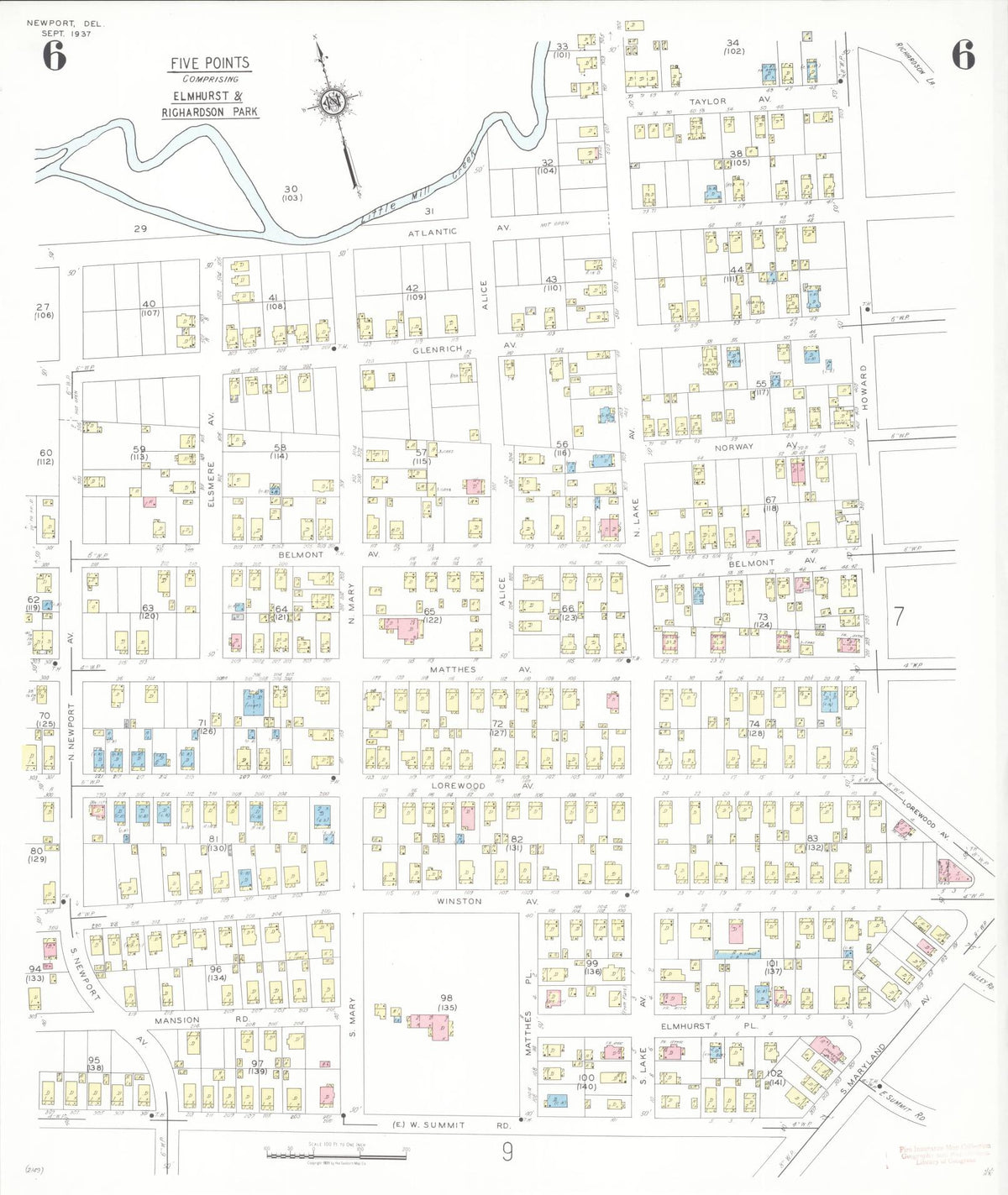Sanborn Fire Insurance Map from Newport, New Castle County, Delaware (1937), Sheet #0006 - Complete Map Set gallery image, historic Sanborn map, vintage wall art, Delaware Delaware