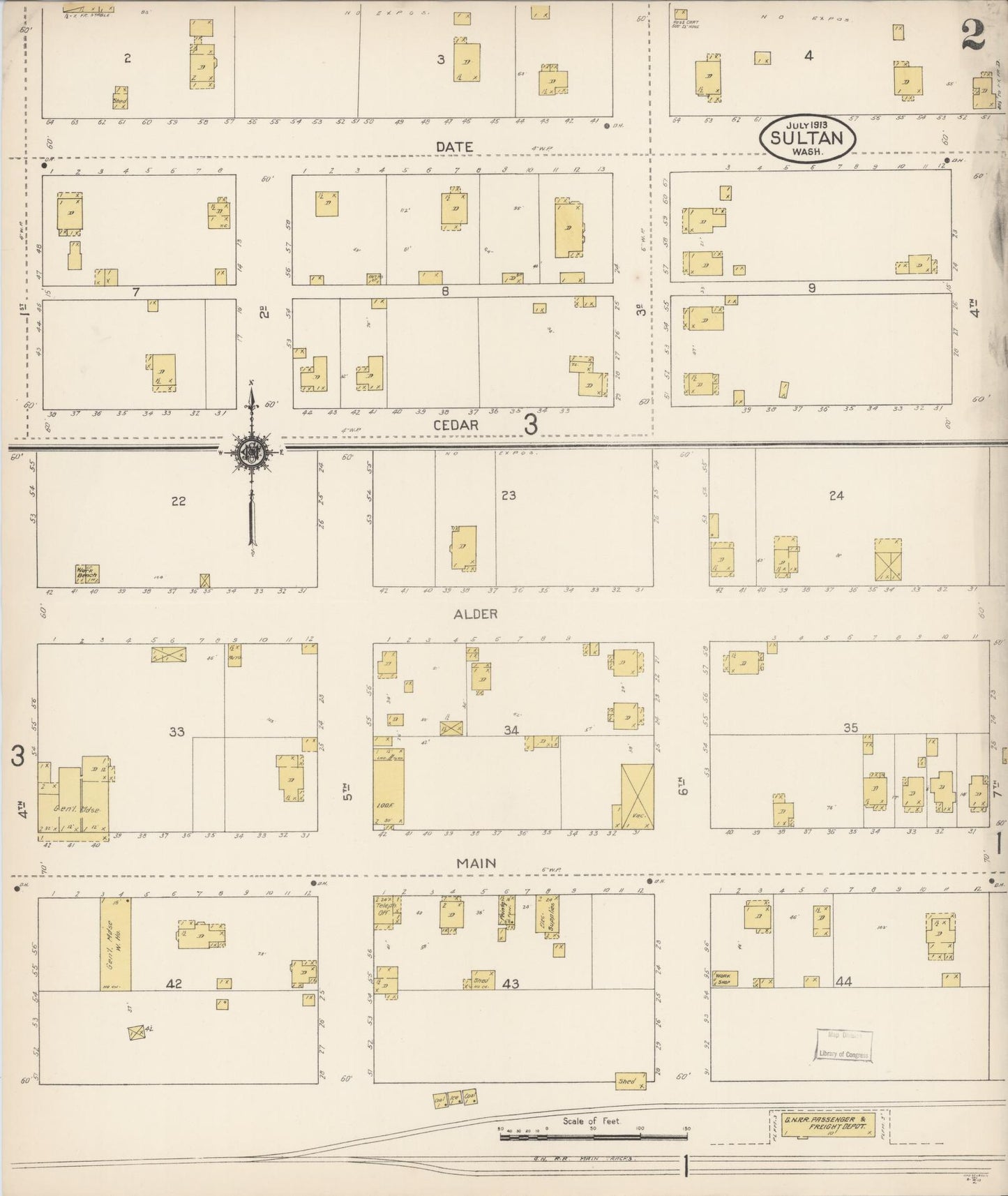 Sanborn Fire Insurance Map from Sultan, Snohomish County, Washington (1913), Sheet #0002 - Complete Map Set gallery image, historic Sanborn map, vintage wall art, Washington Washington