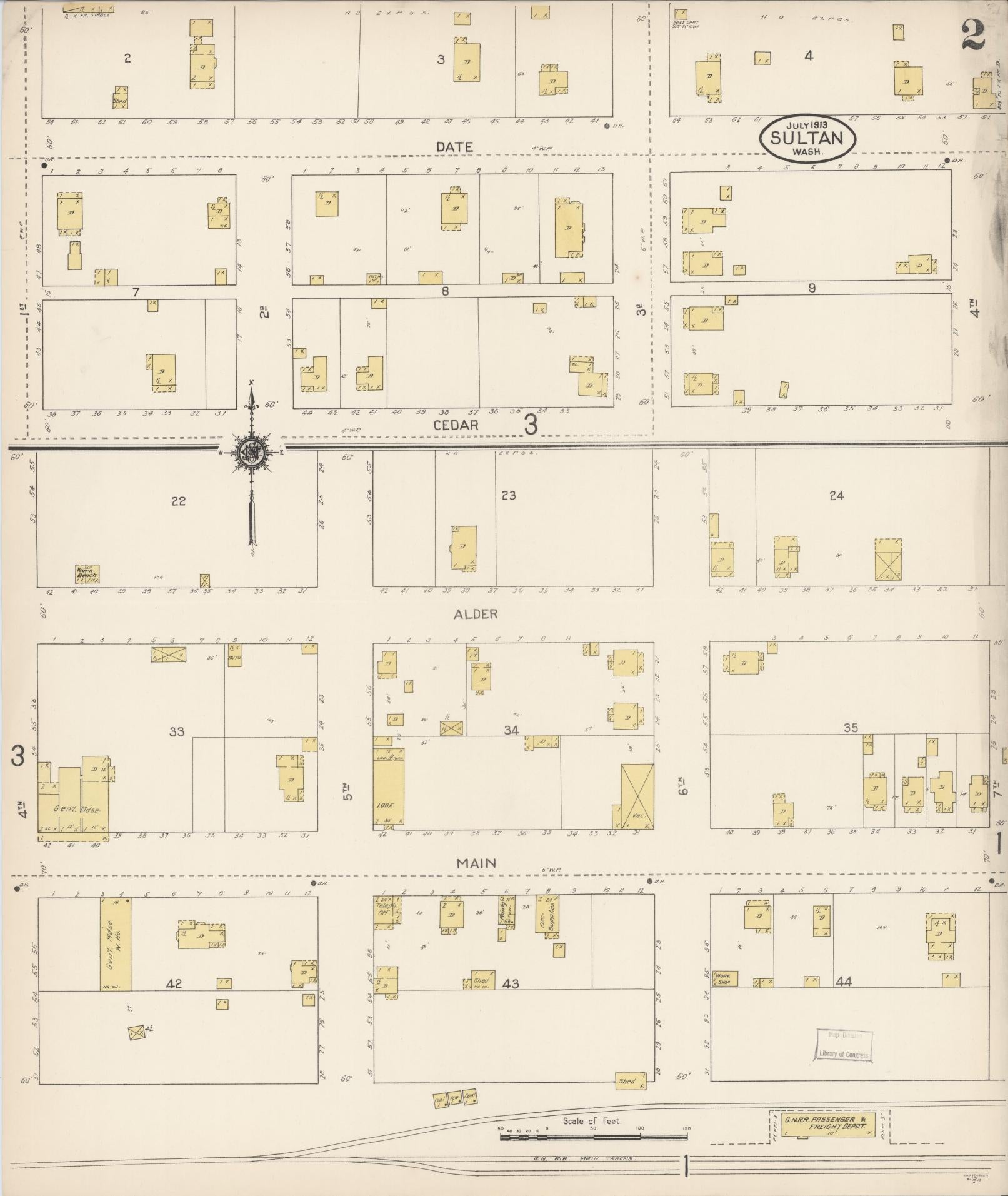 Sanborn Fire Insurance Map from Sultan, Snohomish County, Washington (1913), Sheet #0002 - Complete Map Set gallery image, historic Sanborn map, vintage wall art, Washington Washington