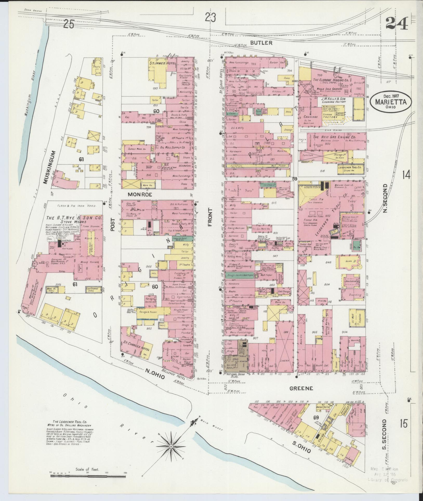 Sanborn Fire Insurance Map from Marietta, Washington County, Ohio (1907), Sheet #0024 - Complete Map Set gallery image, historic Sanborn map, vintage wall art, Ohio Ohio