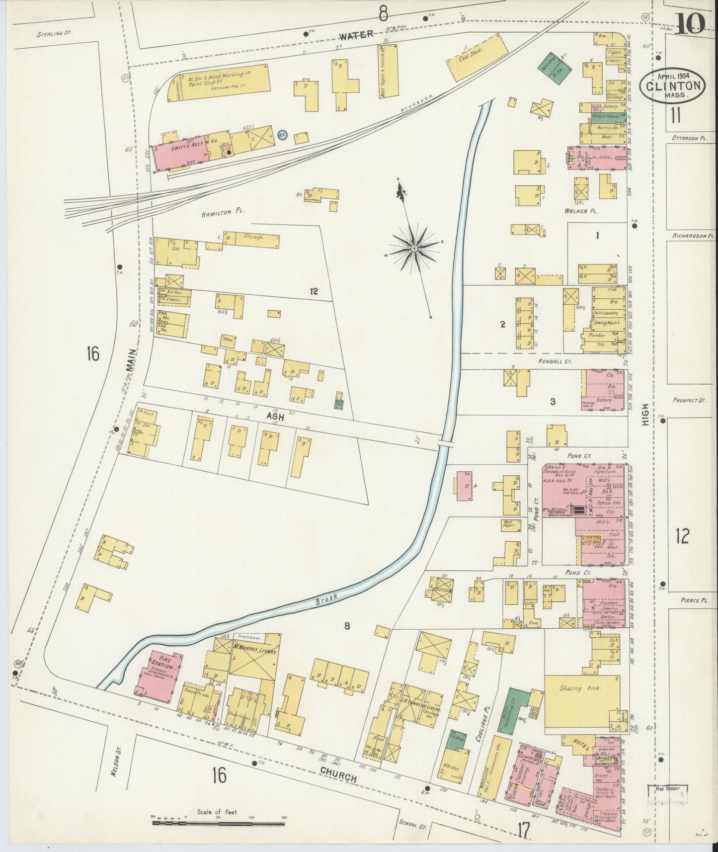 Sanborn Fire Insurance Map from Clinton, Worcester County, Massachusetts (1904), Sheet #0010 - Complete Map Set gallery image, historic Sanborn map, vintage wall art, Massachusetts Massachusetts