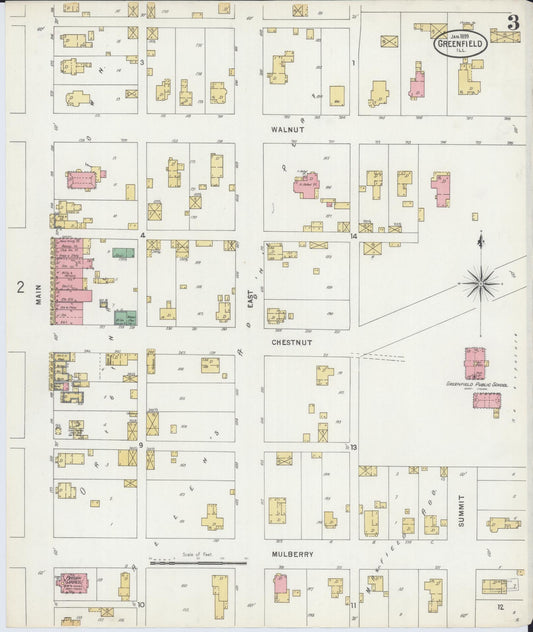 Sanborn Fire Insurance Map from Greenfield, Greene County, Illinois (1899), Sheet #0003 - Historic Sanborn Fire Insurance Map Print, vintage old map wall art, antique decor, genealogy gift, Illinois Illinois map