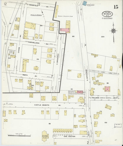 Sanborn Fire Insurance Map from Nyack, Rockland County, New York (1910), Sheet #0015 - Complete Map Set gallery image, historic Sanborn map, vintage wall art, New York New York