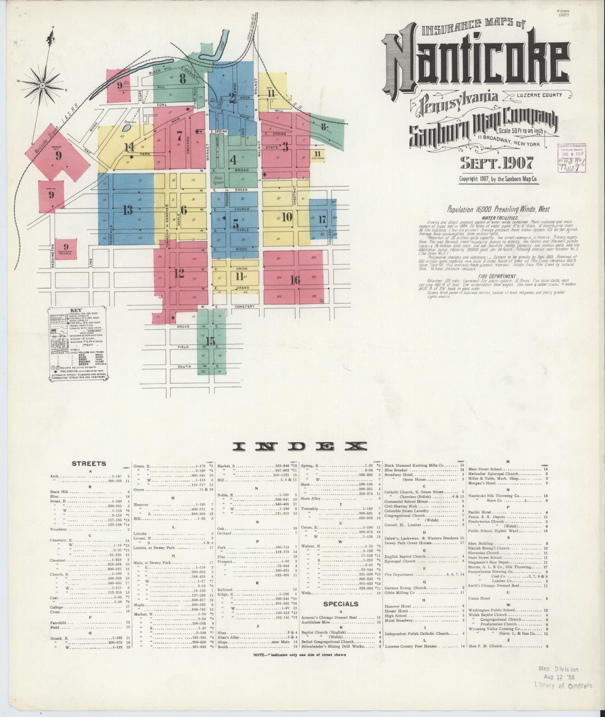Sanborn Fire Insurance Map from Nanticoke, Luzerne County, Pennsylvania (1907), Sheet #0001 - Historic Sanborn Fire Insurance Map Print, vintage old map wall art, antique decor, genealogy gift, Pennsylvania Pennsylvania map