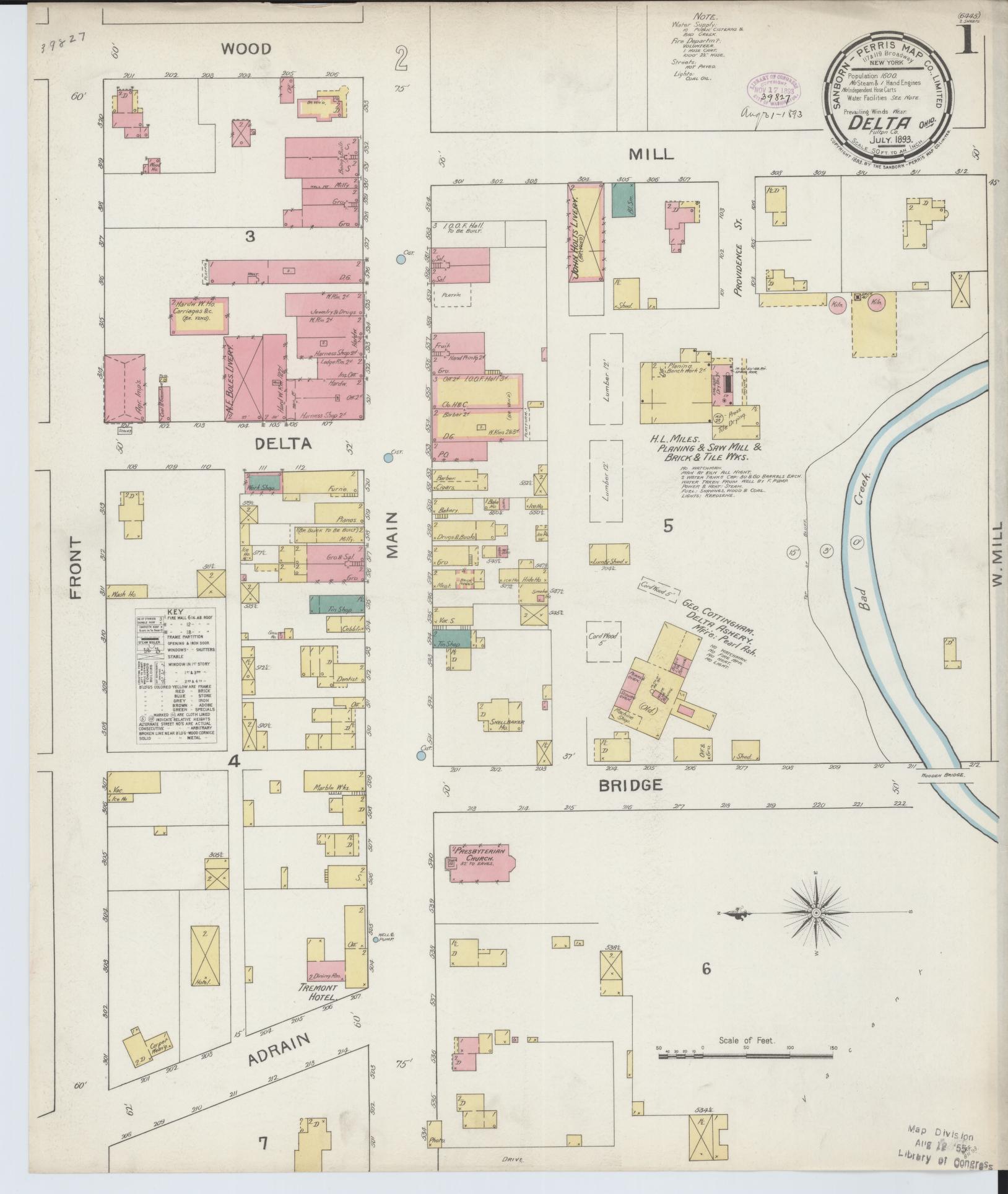 Sanborn Fire Insurance Map from Delta, Fulton County, Ohio (1893), Sheet #0001 - Historic Sanborn Fire Insurance Map Print, vintage old map wall art, antique decor, genealogy gift, Ohio Ohio map