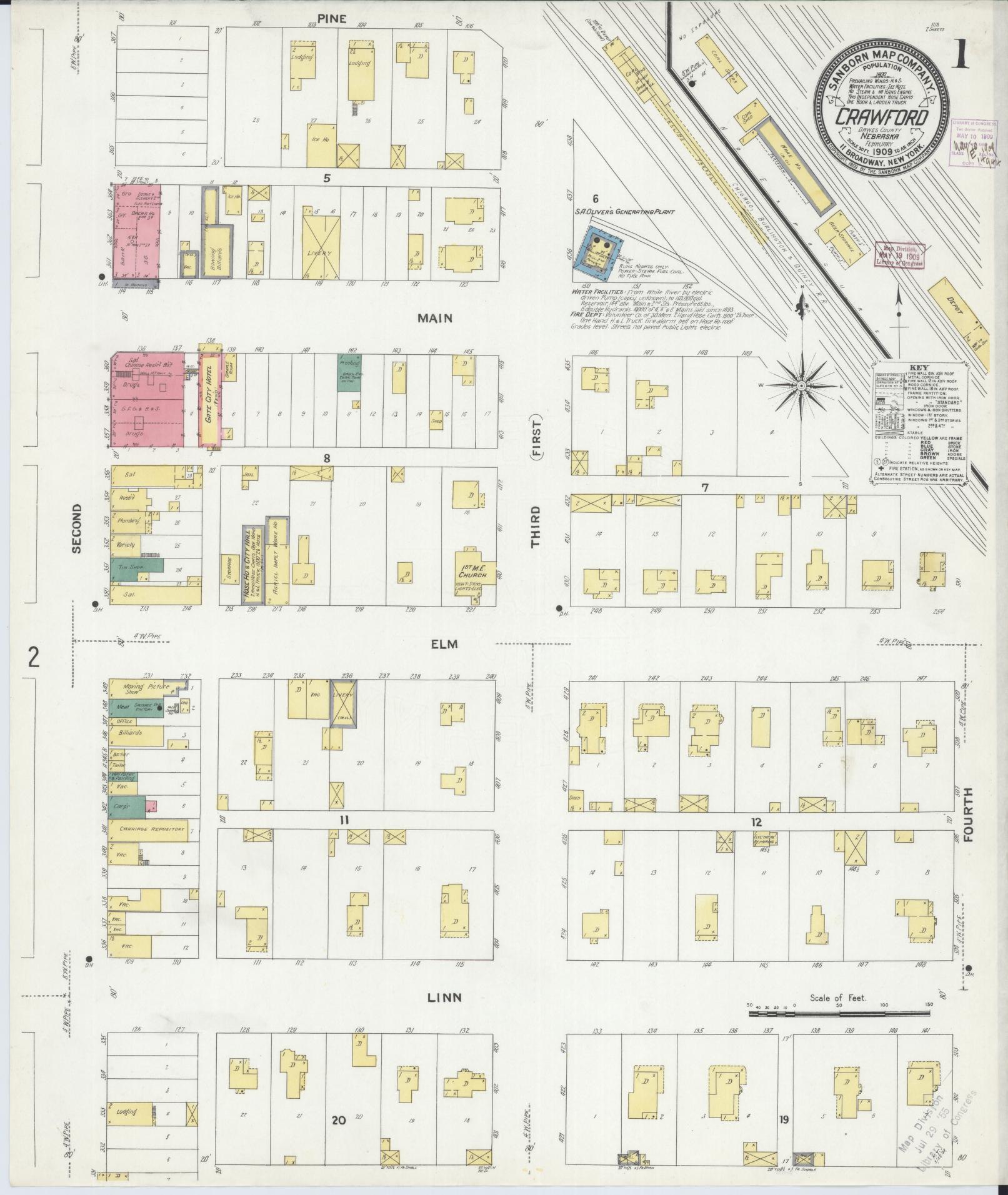 Sanborn Fire Insurance Map from Crawford, Dawes County, Nebraska (1909), Sheet #0001 - Complete Map Set gallery image, historic Sanborn map, vintage wall art, Nebraska Nebraska