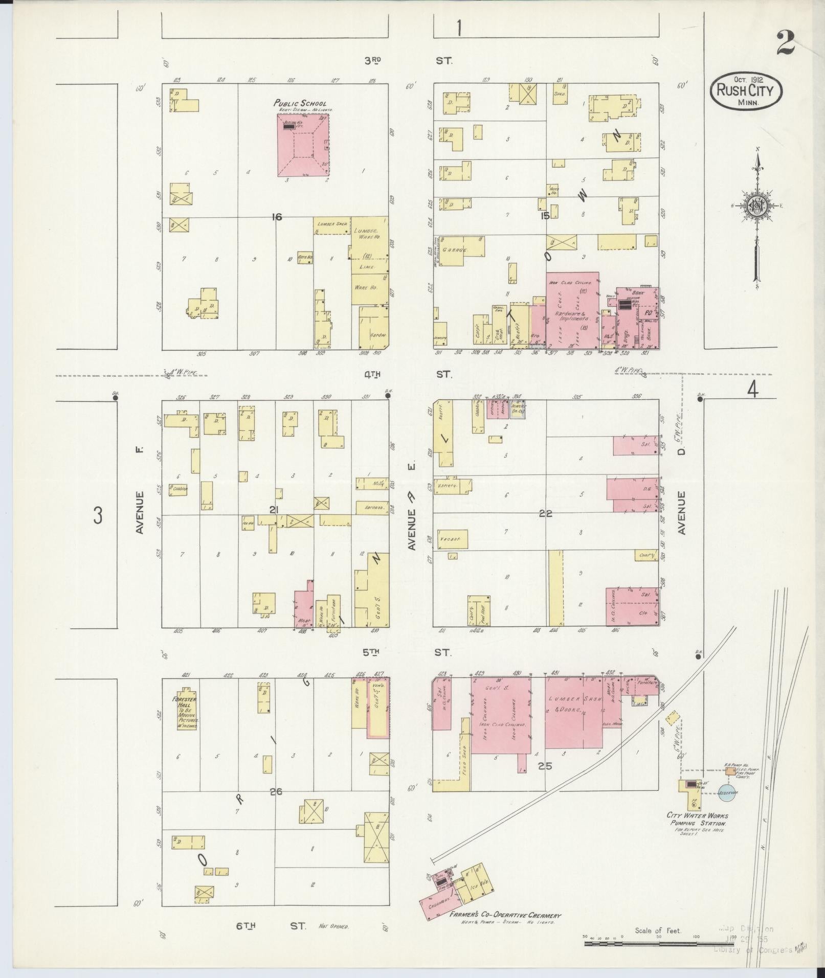 Sanborn Fire Insurance Map from Rush City, Chisago County, Minnesota (1912), Sheet #0002 - Complete Map Set gallery image, historic Sanborn map, vintage wall art, Minnesota Minnesota