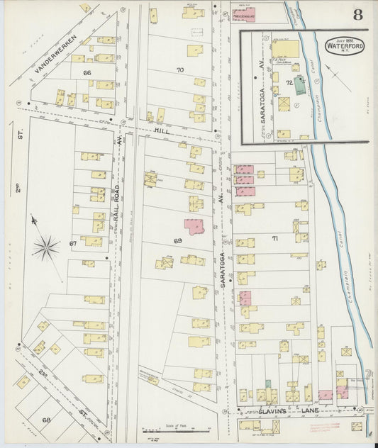 Sanborn Fire Insurance Map from Waterford, Saratoga County, New York (1892), Sheet #0008 - Historic Sanborn Fire Insurance Map Print, vintage old map wall art, antique decor, genealogy gift, New York New York map