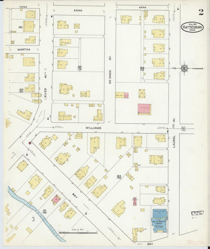 Sanborn Fire Insurance Map from Hattiesburg, Forrest County, Mississippi (1915), Sheet #0002 - Complete Map Set gallery image, historic Sanborn map, vintage wall art, Mississippi Mississippi