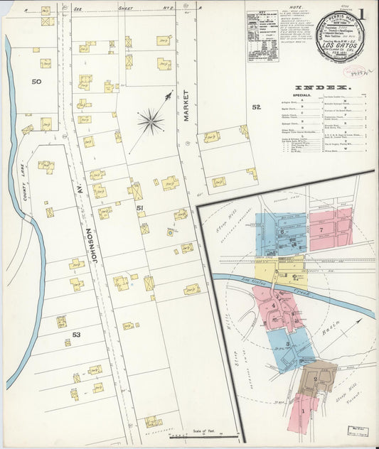 Sanborn Fire Insurance Map from Los Gatos, Santa Clara County, California (1891), Sheet #0001 - Complete Map Set gallery image, historic Sanborn map, vintage wall art, California California
