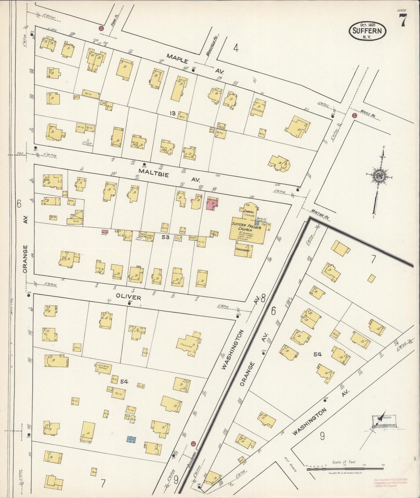 Sanborn Fire Insurance Map from Suffern, Rockland County, New York (1921), Sheet #0007 - Historic Sanborn Fire Insurance Map Print, vintage old map wall art, antique decor, genealogy gift, New York New York map