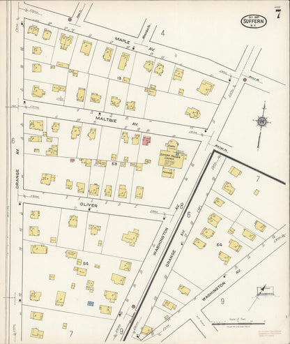 Sanborn Fire Insurance Map from Suffern, Rockland County, New York (1921), Sheet #0007 - Historic Sanborn Fire Insurance Map Print, vintage old map wall art, antique decor, genealogy gift, New York New York map
