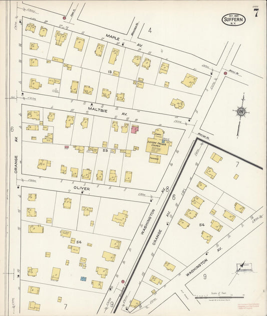 Sanborn Fire Insurance Map from Suffern, Rockland County, New York (1921), Sheet #0007 - Historic Sanborn Fire Insurance Map Print, vintage old map wall art, antique decor, genealogy gift, New York New York map