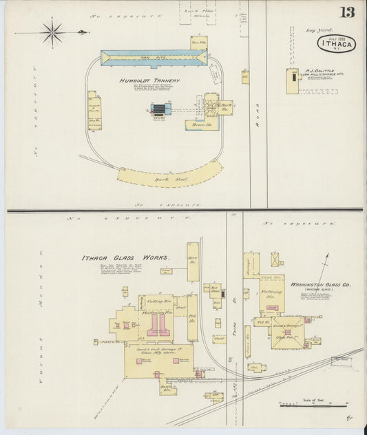 Sanborn Fire Insurance Map from Ithaca, Tompkins County, New York (1888), Sheet #0013 - Historic Sanborn Fire Insurance Map Print, vintage old map wall art, antique decor, genealogy gift, New York New York map