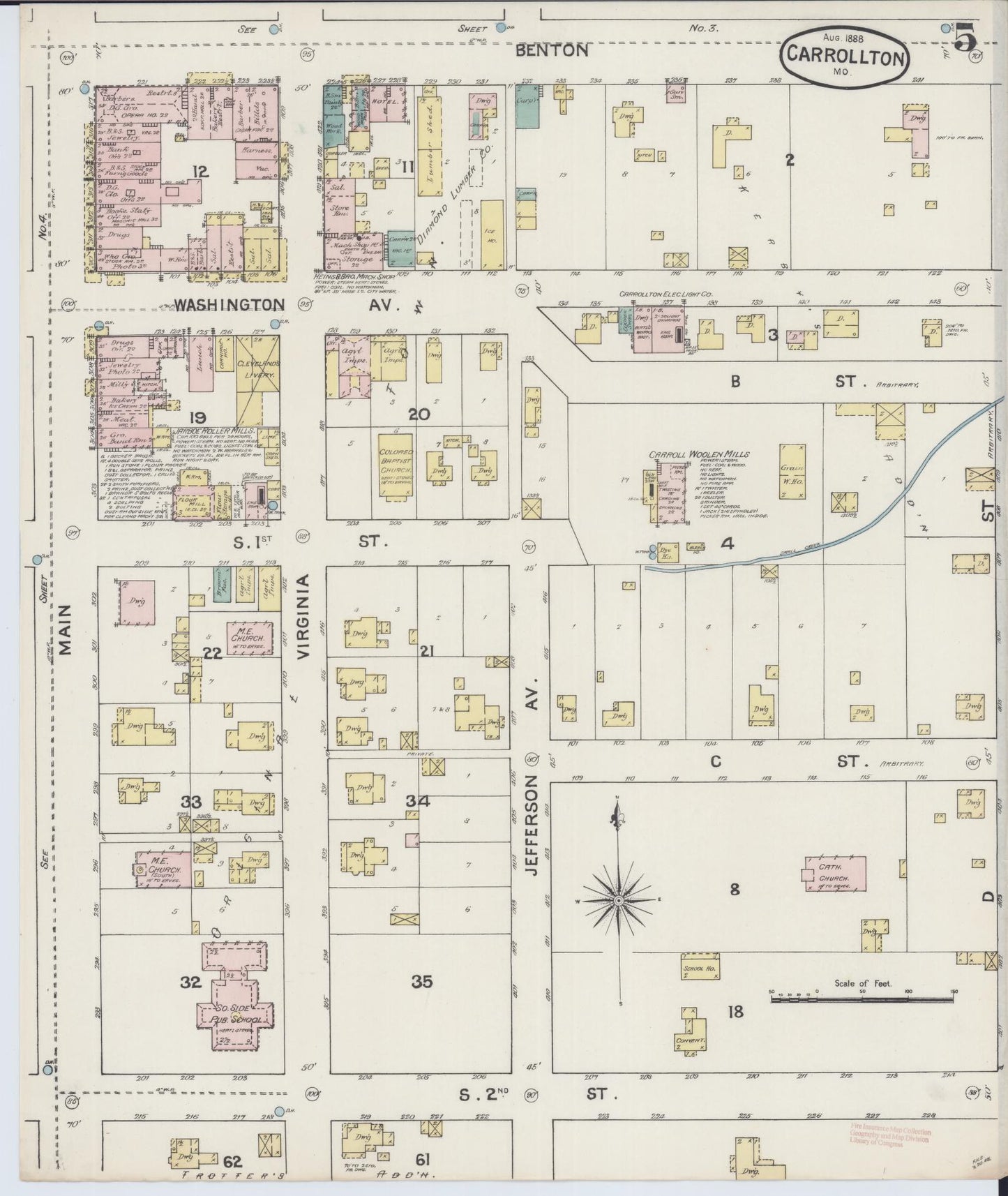 Sanborn Fire Insurance Map from Carrollton, Carroll County, Missouri (1888), Sheet #0005 - Complete Map Set gallery image, historic Sanborn map, vintage wall art, Missouri Missouri