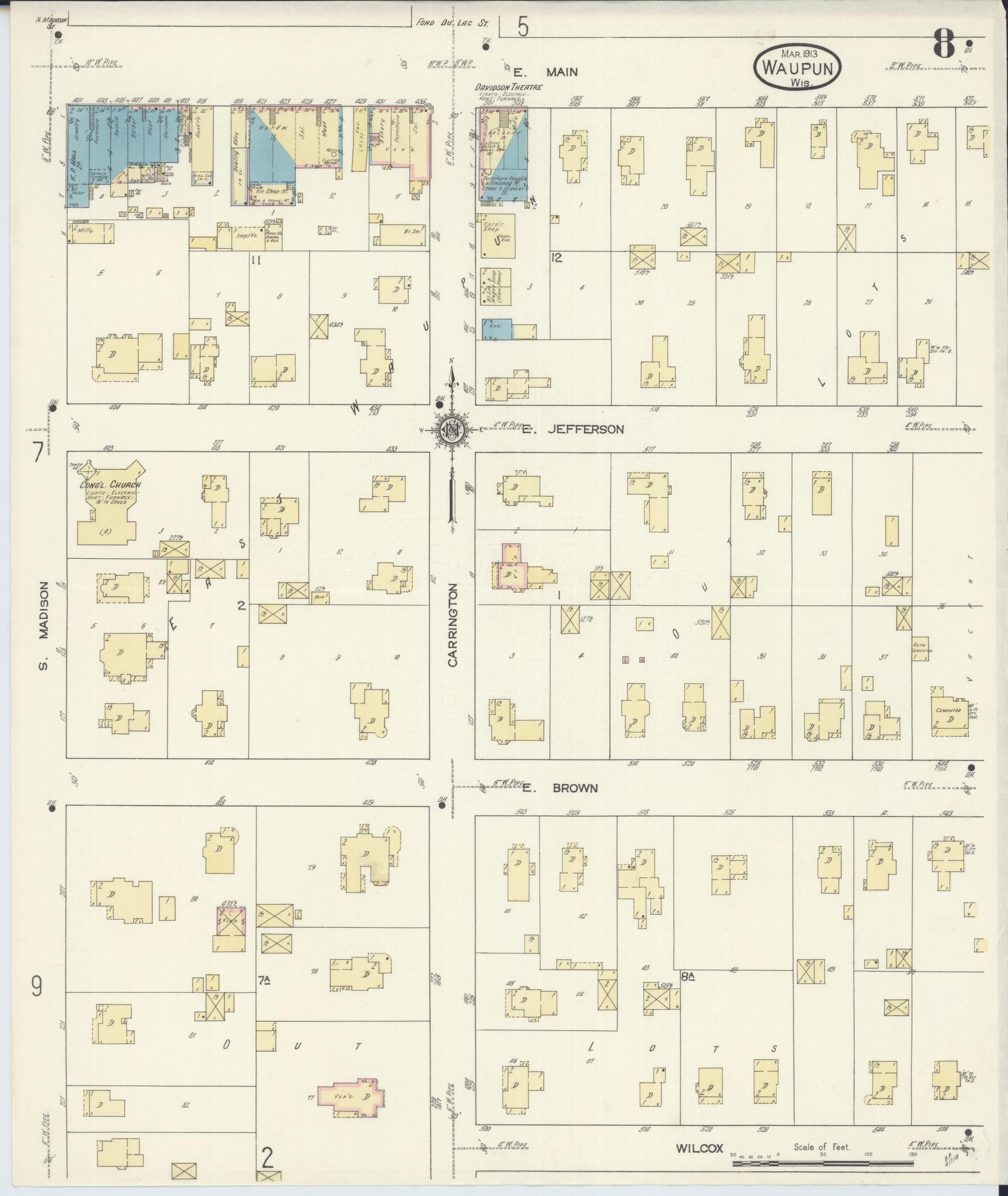 Sanborn Fire Insurance Map from Waupun, Dodge and Fond du Lac Counties, Wisconsin (1913), Sheet #0008 - Complete Map Set gallery image, historic Sanborn map, vintage wall art, Wisconsin Wisconsin