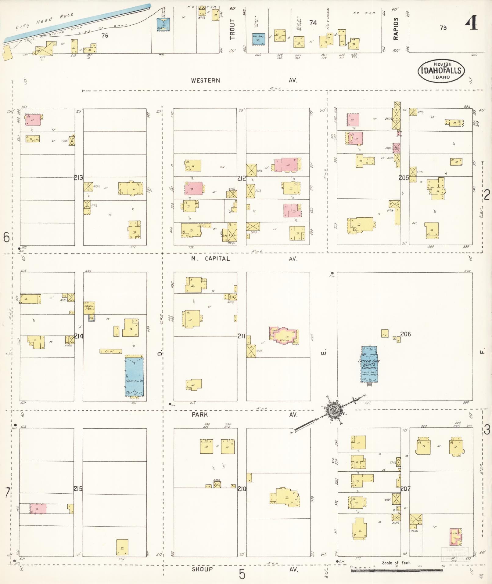 Sanborn Fire Insurance Map from Idaho Falls, Bonneville County, Idaho (1911), Sheet #0004 - Complete Map Set gallery image, historic Sanborn map, vintage wall art, Idaho Idaho