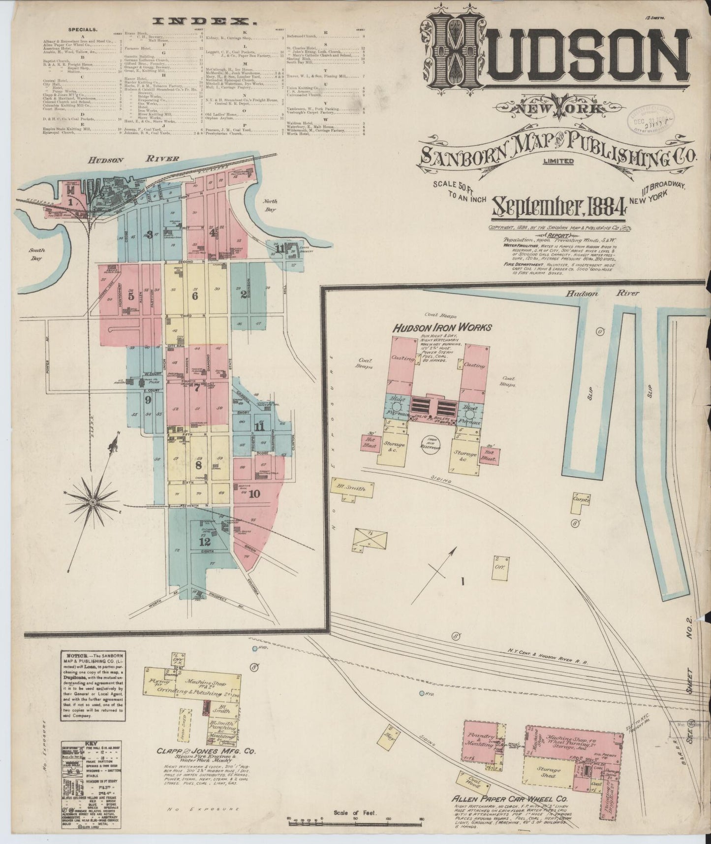 Sanborn Fire Insurance Map from Hudson, Columbia County, New York. (1884) – Historic Sanborn Fire Insurance Map Print