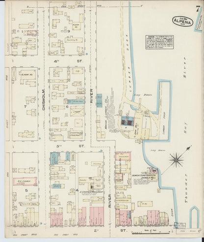 Sanborn Fire Insurance Map from Alpena, Alpena County, Michigan (1884), Sheet #0007 - Historic Sanborn Fire Insurance Map Print, vintage old map wall art, antique decor, genealogy gift, Michigan Michigan map
