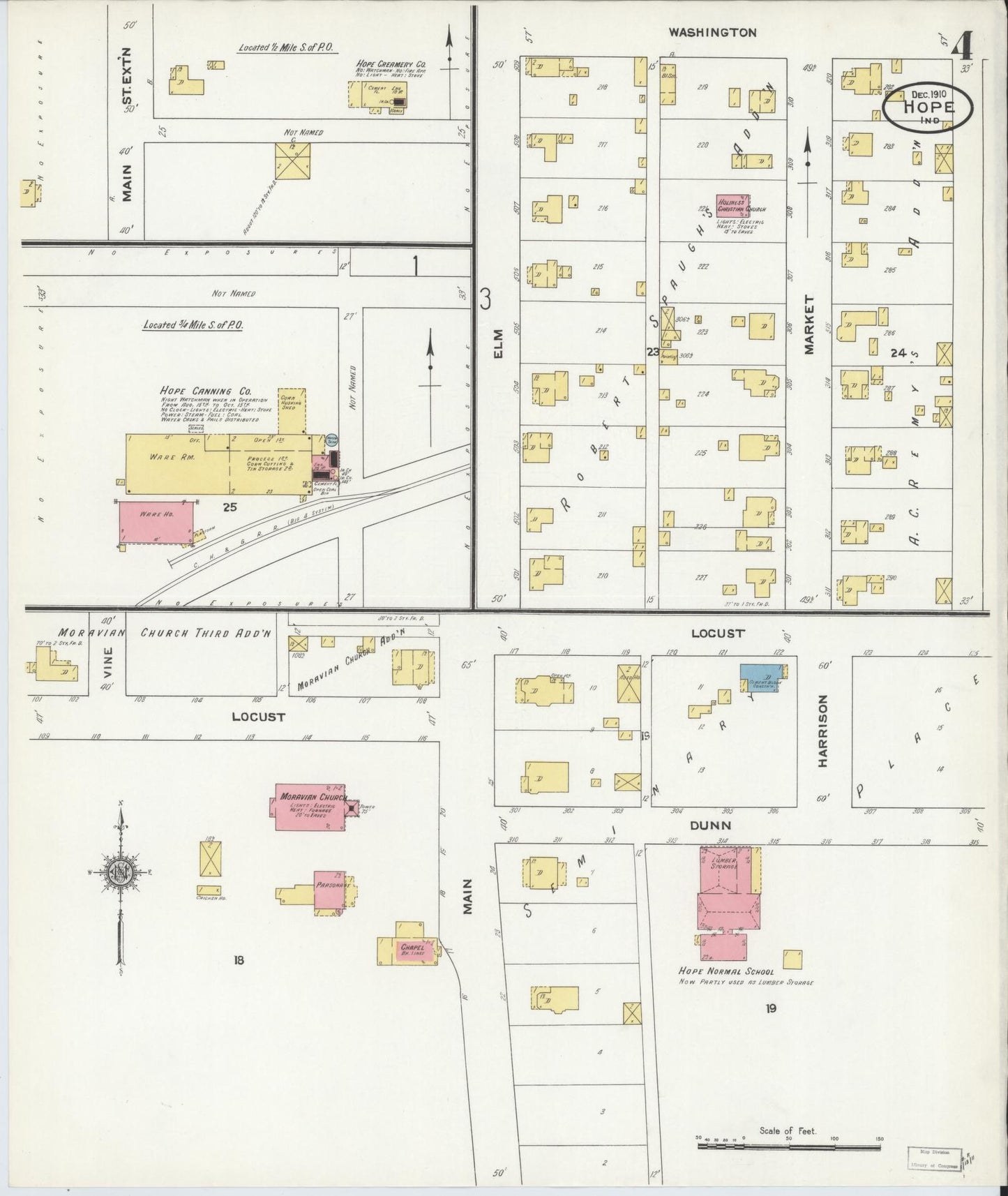 Sanborn Fire Insurance Map from Hope, Bartholomew County, Indiana (1910), Sheet #0004 - Complete Map Set gallery image, historic Sanborn map, vintage wall art, Indiana Indiana