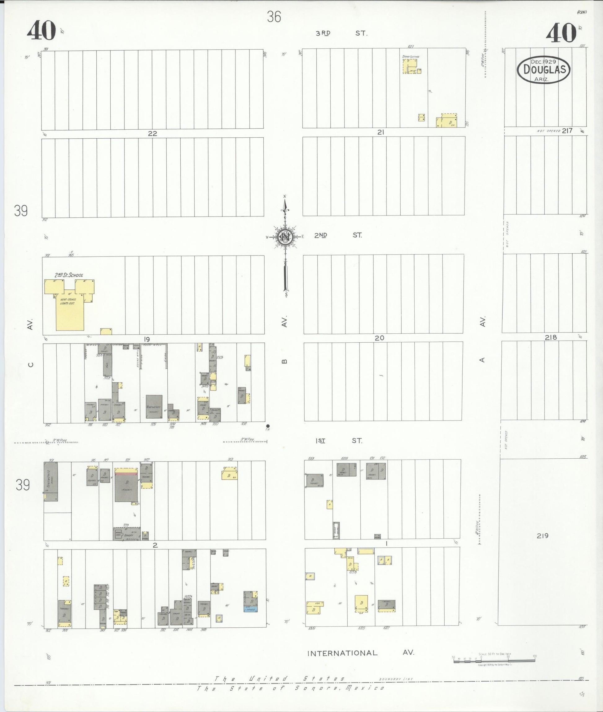 Sanborn Fire Insurance Map from Douglas, Cochise County, Arizona (1929), Sheet #0040 - Complete Map Set gallery image, historic Sanborn map, vintage wall art, Arizona Arizona