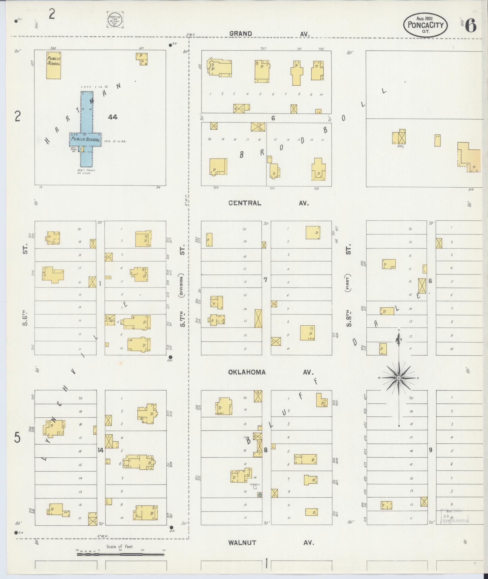 Sanborn Fire Insurance Map from Ponca City, Kay County, Oklahoma (1901), Sheet #0006 - Historic Sanborn Fire Insurance Map Print, vintage old map wall art, antique decor, genealogy gift, Oklahoma Oklahoma map