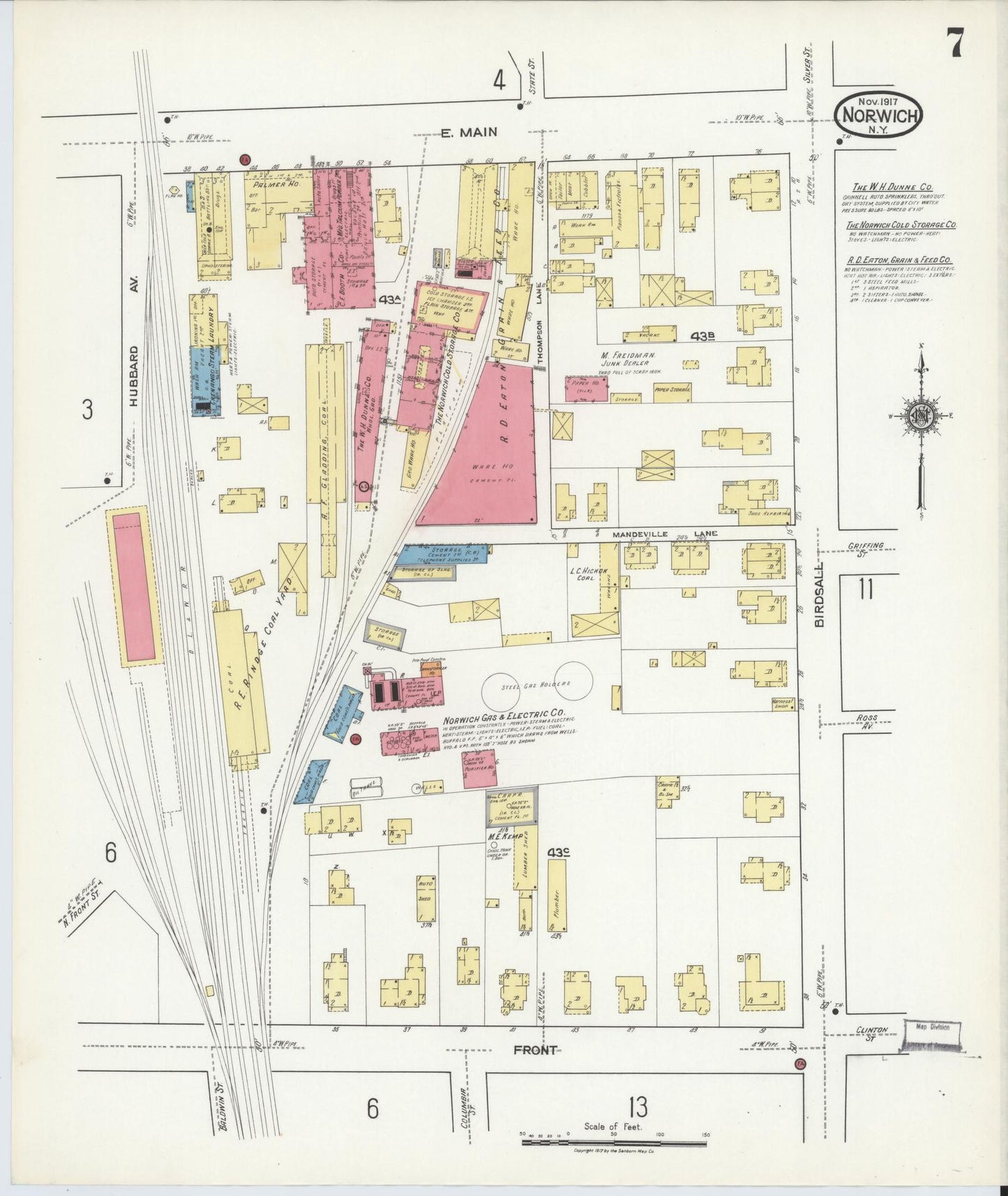 Sanborn Fire Insurance Map from Norwich, Chenango County, New York (1917), Sheet #0007 - Historic Sanborn Fire Insurance Map Print, vintage old map wall art, antique decor, genealogy gift, New York New York map