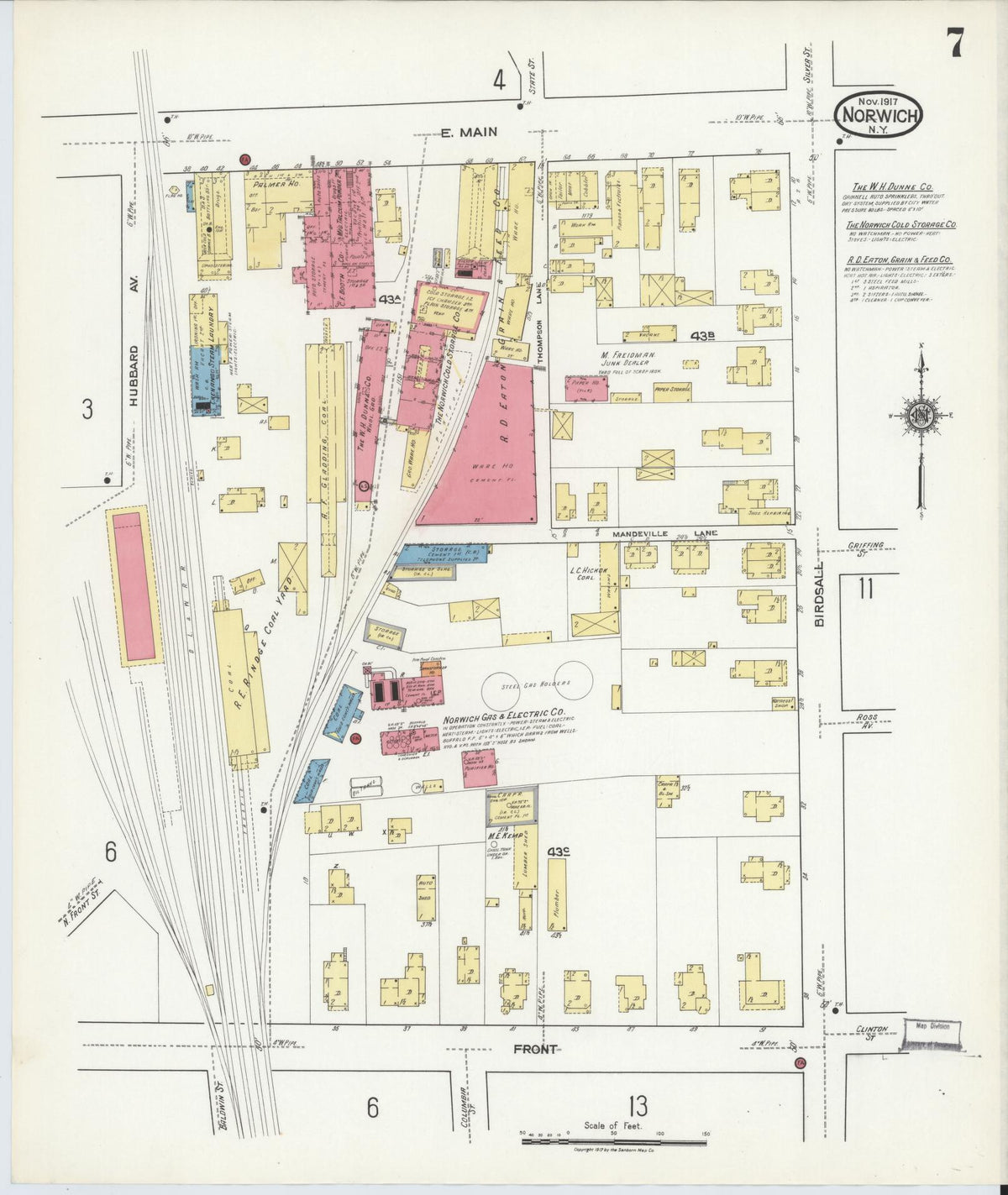 Sanborn Fire Insurance Map from Norwich, Chenango County, New York (1917), Sheet #0007 - Historic Sanborn Fire Insurance Map Print, vintage old map wall art, antique decor, genealogy gift, New York New York map