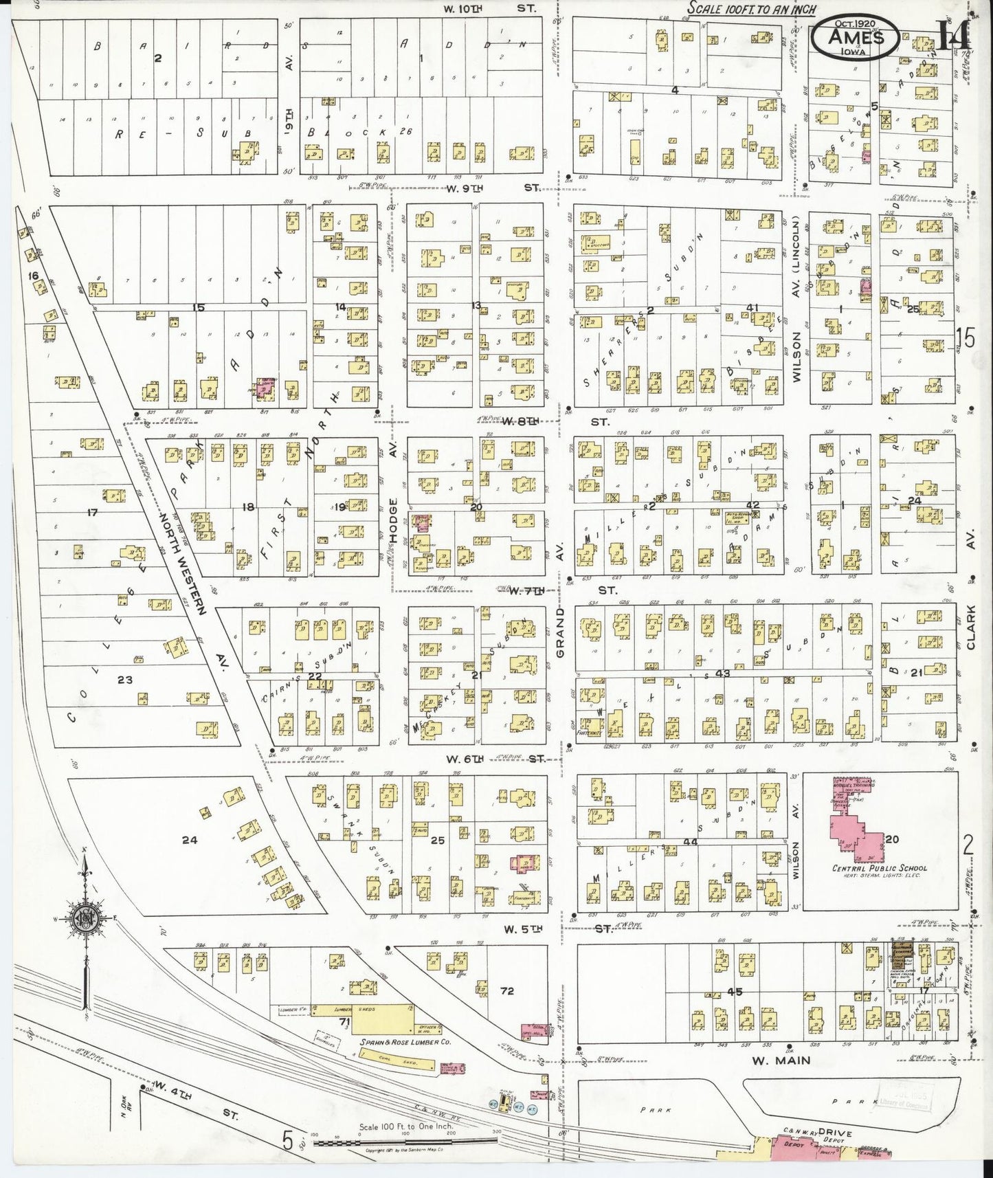 Sanborn Fire Insurance Map from Ames, Story County, Iowa (1920), Sheet #0014 - Historic Sanborn Fire Insurance Map Print