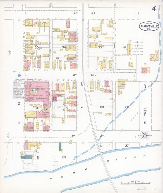 Sanborn Fire Insurance Map from Marysville, Yuba County, California (1895), Sheet #0004 - Historic Sanborn Fire Insurance Map Print, vintage old map wall art, antique decor, genealogy gift, California California map