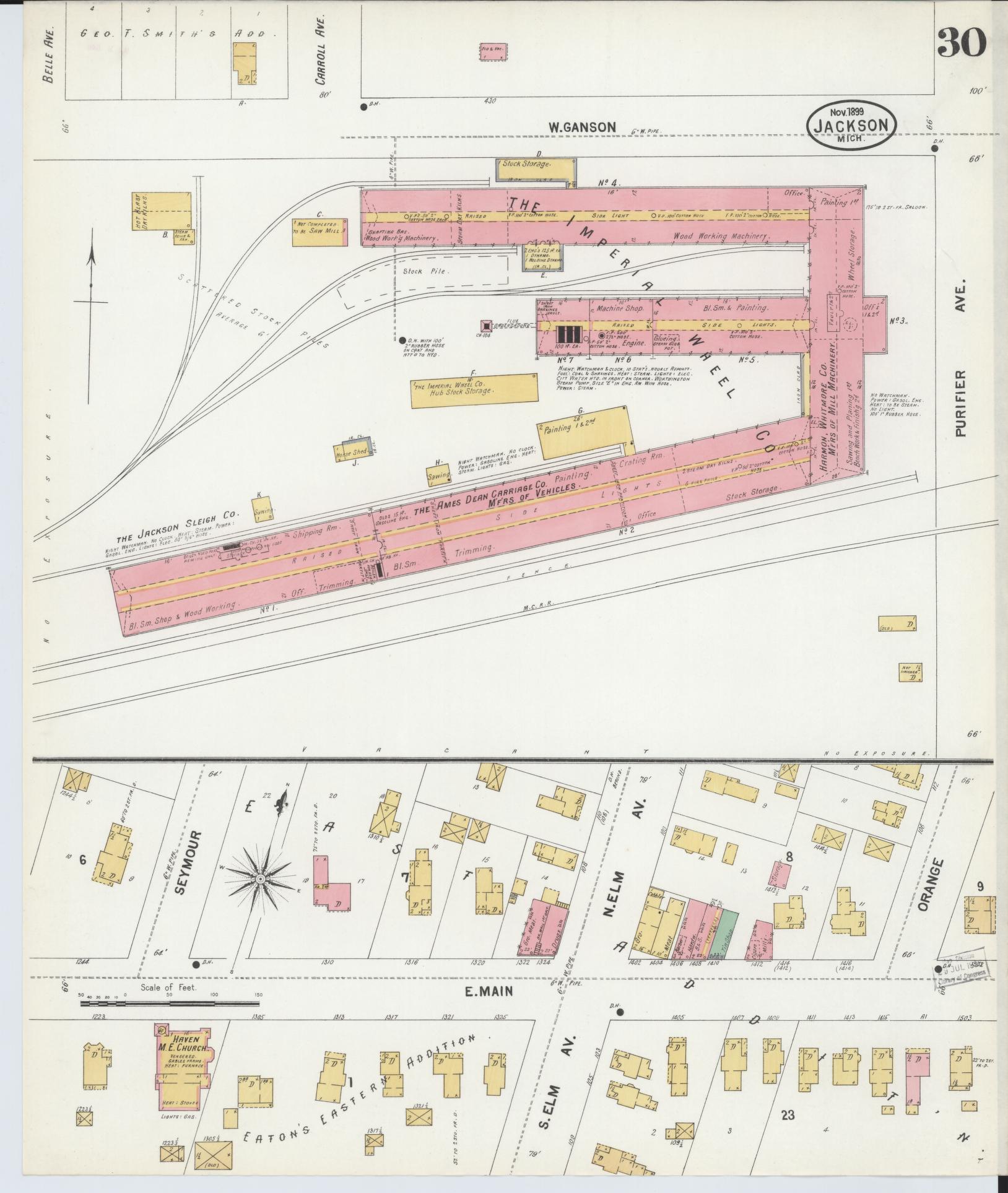 Sanborn Fire Insurance Map from Jackson, Jackson County, Michigan (1899), Sheet #0030 - Historic Sanborn Fire Insurance Map Print, vintage old map wall art, antique decor, genealogy gift, Michigan Michigan map