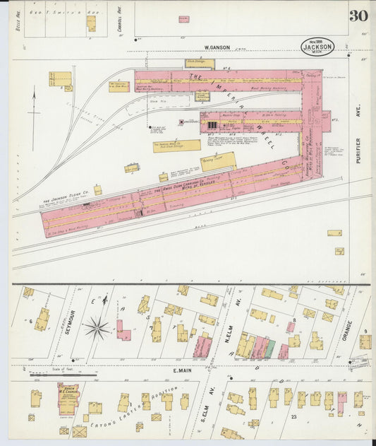 Sanborn Fire Insurance Map from Jackson, Jackson County, Michigan (1899), Sheet #0030 - Historic Sanborn Fire Insurance Map Print, vintage old map wall art, antique decor, genealogy gift, Michigan Michigan map