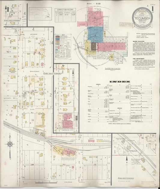 Sanborn Fire Insurance Map from Tecumseh, Johnson County, Nebraska (1943), Sheet #0001 - Complete Map Set gallery image, historic Sanborn map, vintage wall art, Nebraska Nebraska