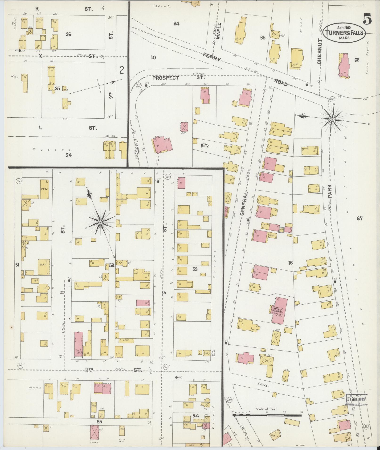 Sanborn Fire Insurance Map from Turners Falls, Franklin County, Massachusetts (1902), Sheet #0005 - Historic Sanborn Fire Insurance Map Print, vintage old map wall art, antique decor, genealogy gift, Massachusetts Massachusetts map