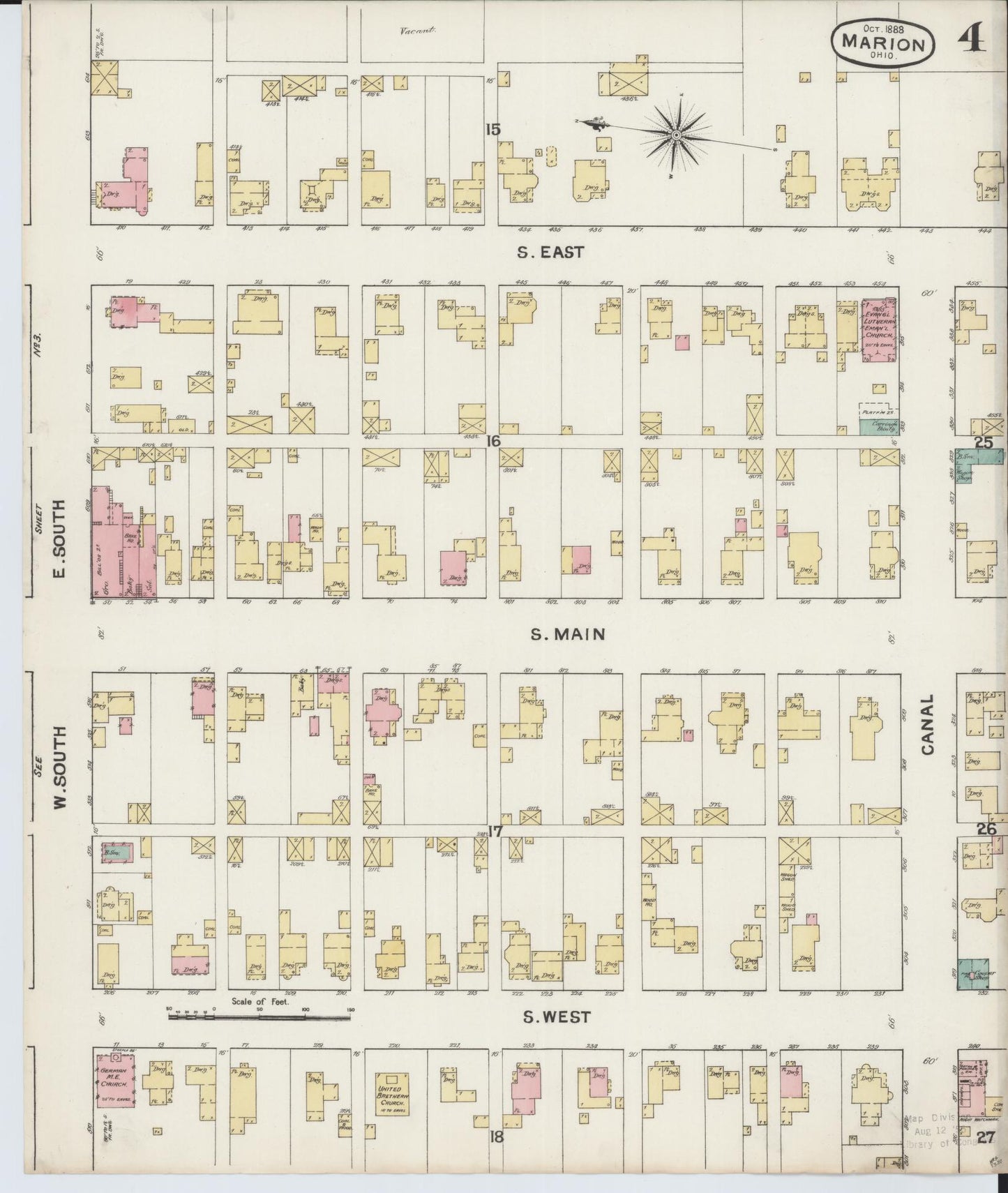 Sanborn Fire Insurance Map from Marion, Marion County, Ohio (1888), Sheet #0004 - Historic Sanborn Fire Insurance Map Print, vintage old map wall art, antique decor, genealogy gift, Ohio Ohio map