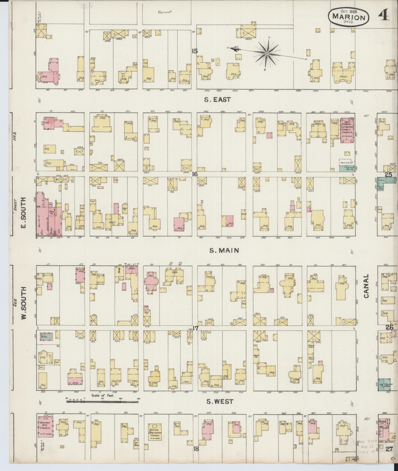 Sanborn Fire Insurance Map from Marion, Marion County, Ohio (1888), Sheet #0004 - Historic Sanborn Fire Insurance Map Print, vintage old map wall art, antique decor, genealogy gift, Ohio Ohio map