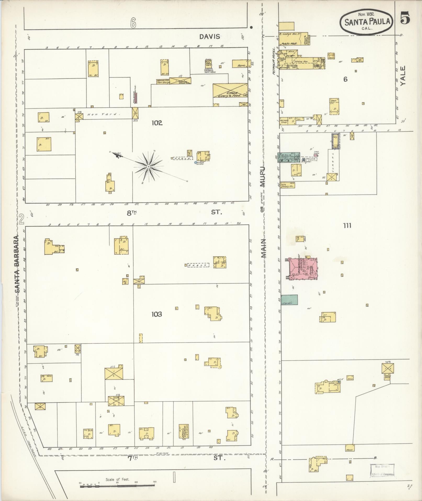 Sanborn Fire Insurance Map from Santa Paula, Ventura County, California (1892), Sheet #0005 - Complete Map Set gallery image, historic Sanborn map, vintage wall art, California California