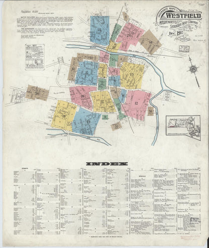 Sanborn Fire Insurance Map from Westfield, Hampden County, Massachusetts (1917), Sheet #0001 - Historic Sanborn Fire Insurance Map Print, vintage old map wall art, antique decor, genealogy gift, Massachusetts Massachusetts map