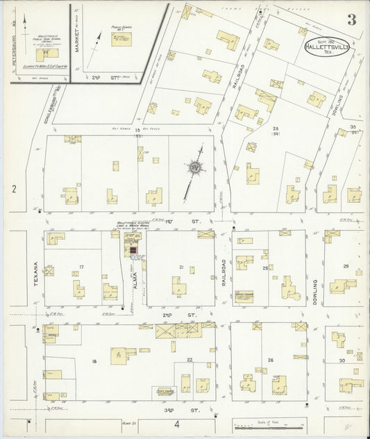Sanborn Fire Insurance Map from Hallettsville, Lavaca County, Texas (1912), Sheet #0003 - Historic Sanborn Fire Insurance Map Print, vintage old map wall art, antique decor, genealogy gift, Texas Texas map